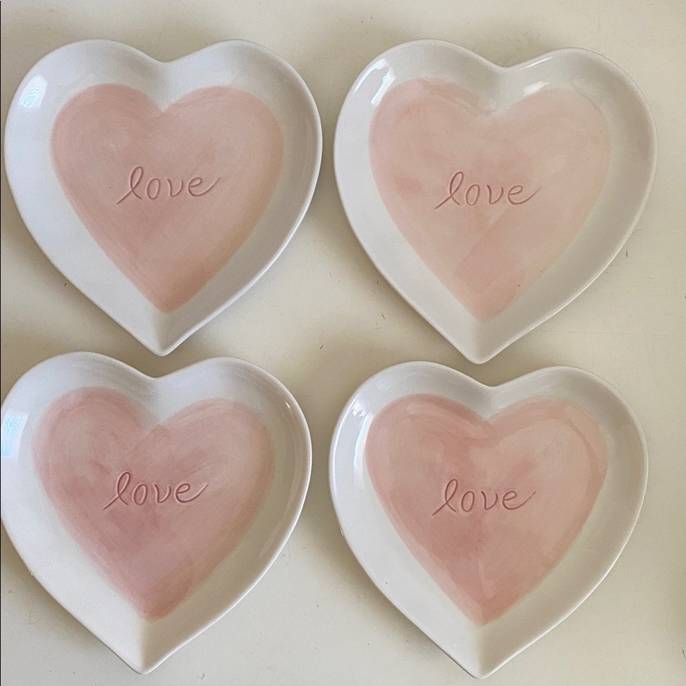 Pottery Barn Pink Watercolor Appetizer Dessert Love Plates Set of 4